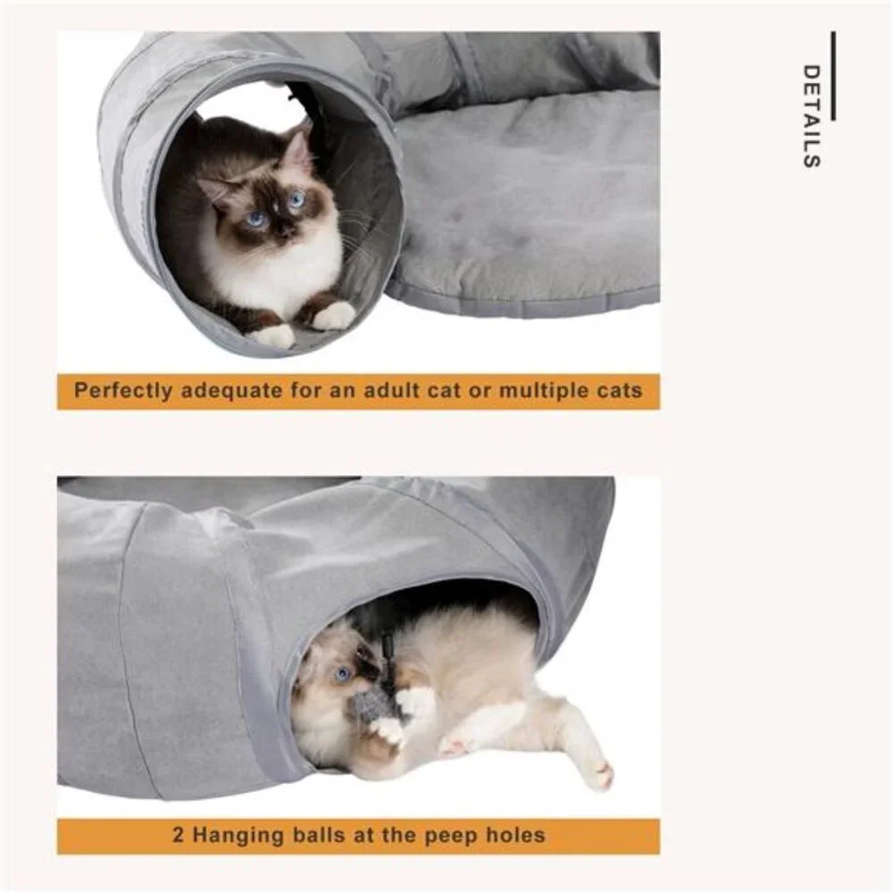 Road Cat Tunnel with Soft Cushion 2-in-1 Collapsible Hideaway Round